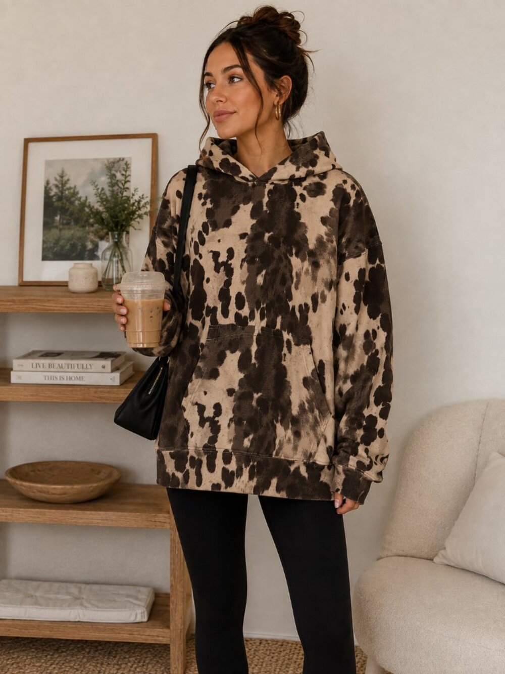 Abercrombie & Fitch Essential Popover Cow Print Hoodie XL Oversized SoftAF